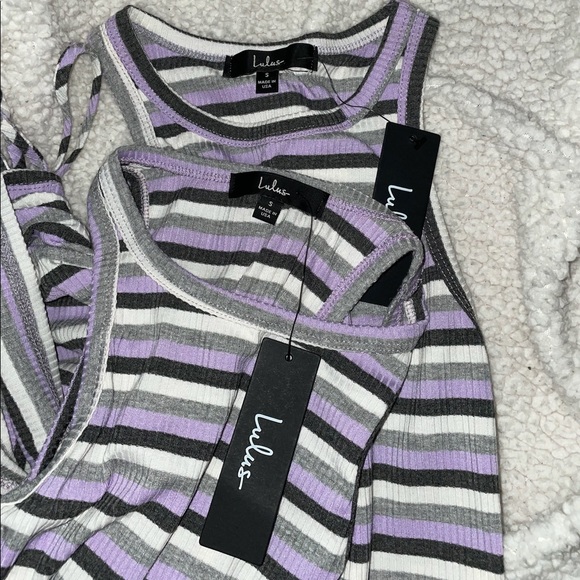 NWT Lulus Sophisticated Pick Grey Striped Drawstring Ruched Mini Dress Size S - Picture 5 of 8